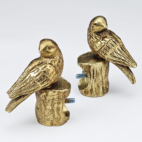 Decorative Bird Curtain Rod Finials, Set of 2 for 1-Inch Rods