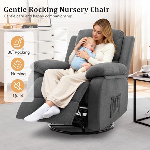 Swivel Rocking Recliner Chair, Upholstered Glider for Small Spaces