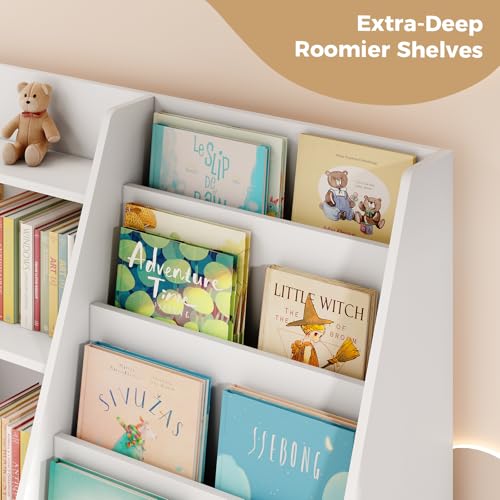 6-Tier Kids Wooden Bookshelf and Toy Storage Organizer, White