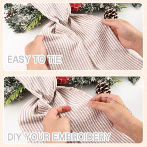 2 Pack Brown Stripe Wreath Sash for Front Door Monogram Embroidery