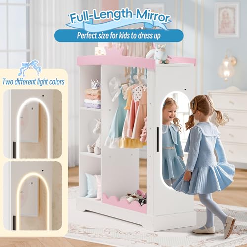 Kids Dress-Up Wardrobe with Jewelry Cabinet, Hanging Rack and Mirror