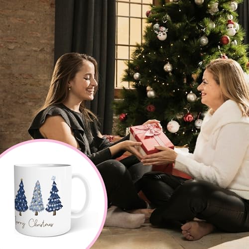 KEUSPI Navy Blue Christmas Tree Ceramic Mug 11oz Holiday Gift for Women & Teens