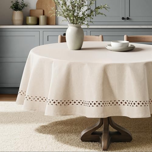 60-Inch Round Faux Linen Tablecloth - Waterproof & Stain Resistant