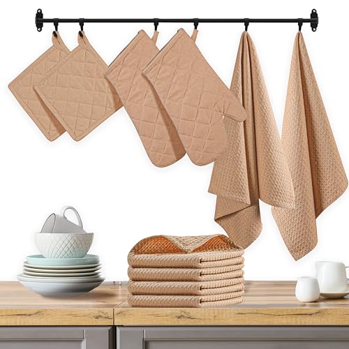 10-Piece Cotton Kitchen Set: Oven Mitts, Potholders, Towels & Dishcloths