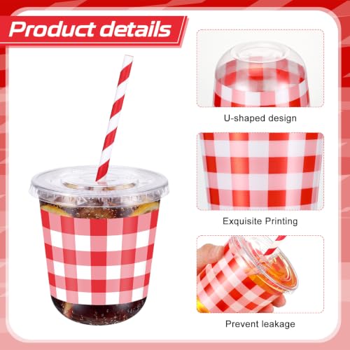 Checkered Red Race Car Party Cups Set with Lids & Straws - 100 Pieces