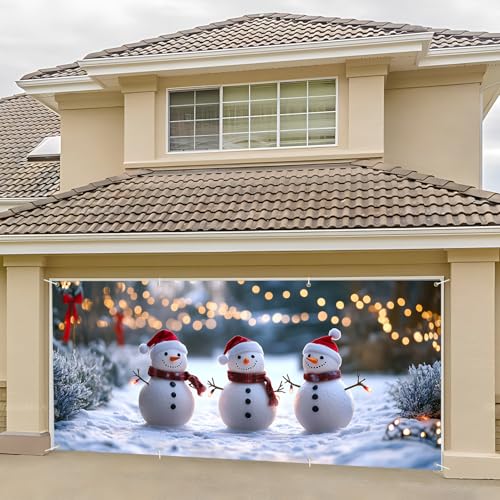 THISFIND Three Snowmen Christmas Garage Door Banner 6 x 13 ft Holiday Decor