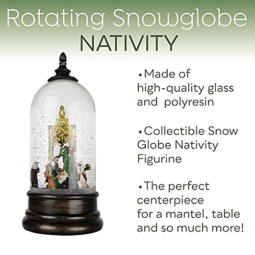 10-Inch Light-Up Rotating Nativity Snow Globe Lantern with Holy Family