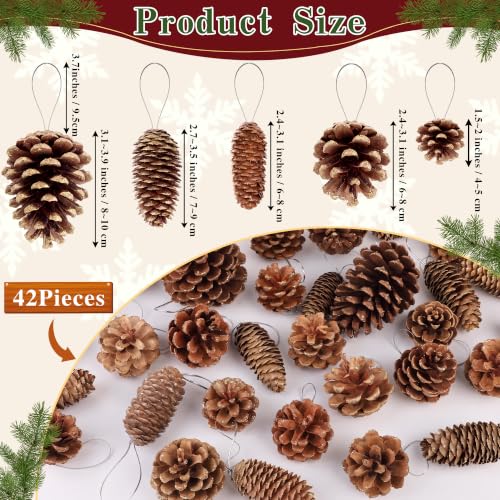 Gold 42 Pcs Pine Cone Ornaments Set for Christmas Tree - Fovths