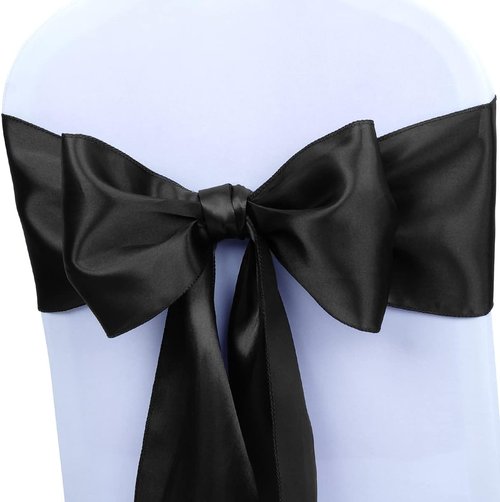 Babenest Satin Chair Sashes - 50 Pcs Upgraded Chair Ribbons & Bows for Weddings & Events | Black