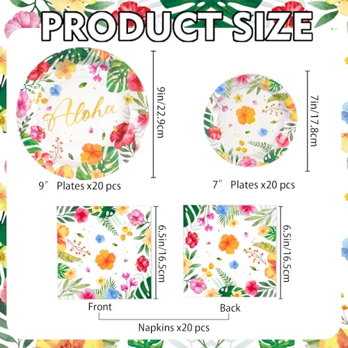 Tropical Luau Party Plates and Napkins Set for 20 Guests, Hawaiian Aloha