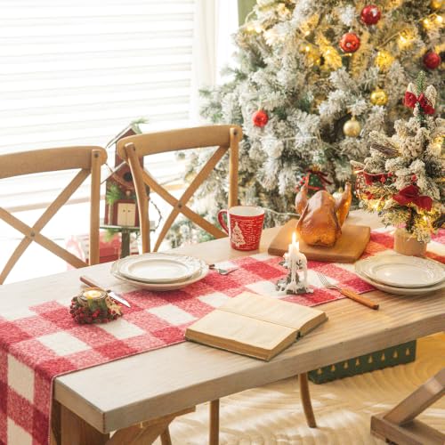 AQOTHES Red White Plaid Christmas Table Runner 13x72 Inch - Festive Holiday Decor