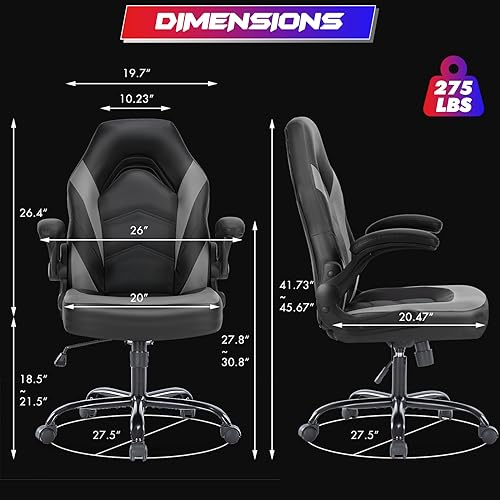 Ergonomic Gaming Desk Chair with Lumbar Support and Flip-Up Armrests