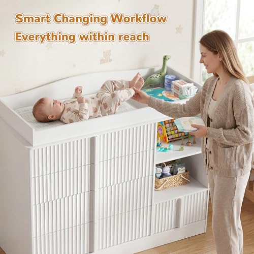 4-Drawer Baby Changing Table Dresser with Removable Topper, White