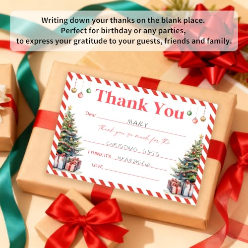 Christmas Tree Thank You Card Set with Envelope – Kids Holiday Greeting Cards, 20-Pack