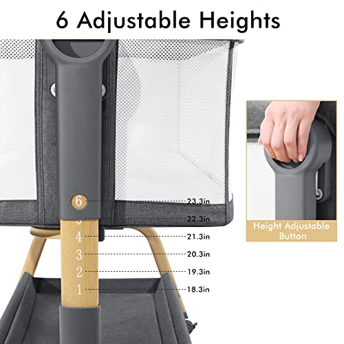 3-in-1 Portable Bedside Bassinet Crib with Mattress - Height Adjustable