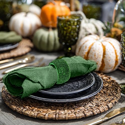 12 Pack Handmade Beaded Napkin Rings - Deep Green, Set of 12 - Cotton Craft