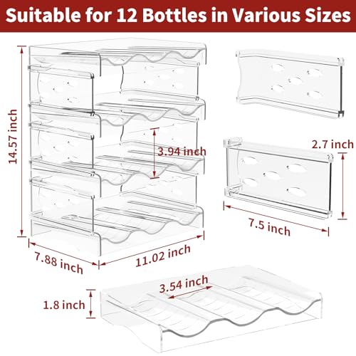 4-Tier Stackable Wine Rack and Water Bottle Organizer for Pantry Fridge