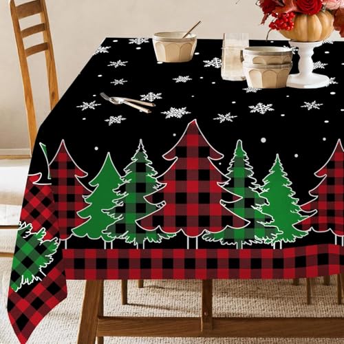 Pinata Christmas Tablecloth Black Buffalo Plaid 54 x 78 Inch Rectangular Winter Decor