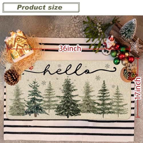 Baccessor Christmas Doormat 17x36 Inch Winter Pine Tree Snowflake – Indoor/Outdoor