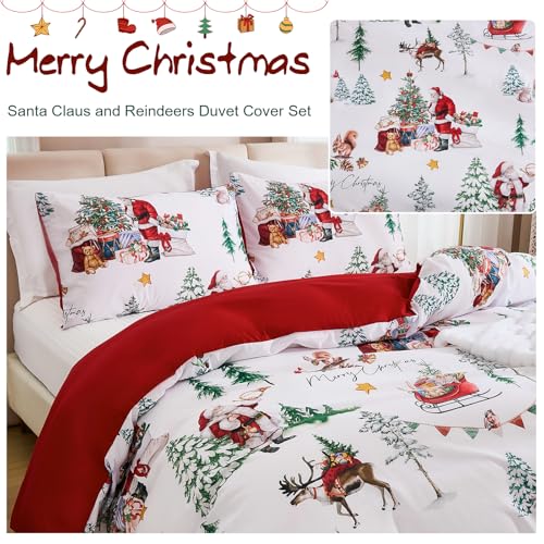 DJY Christmas Duvet Cover Set Queen Santa Snowman Bedding Holiday Decor