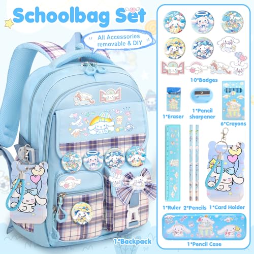 16.5" Girls Waterproof School Backpack Set with 24-Piece Accessories