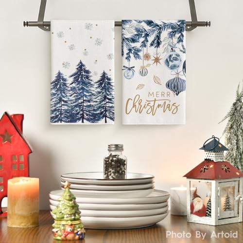 Artoid Mode Blue Christmas Kitchen Towels Set of 4 18x26 Inches Durable & Absorbent