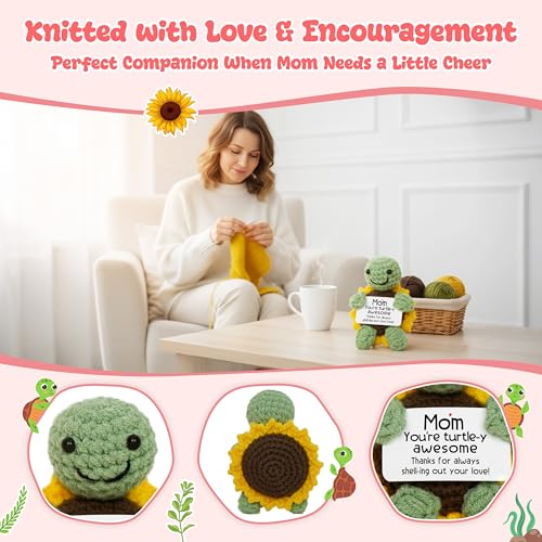 Handmade Crochet Turtle Sunflower Desk Decor - Emotional Support Gift for Mom