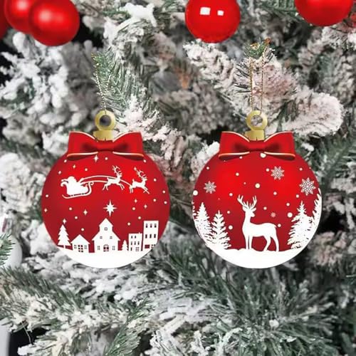 PBPCGBW 12Pcs Red and White Christmas Tree Ornaments - Flat Ball Decorations - Christmas-12
