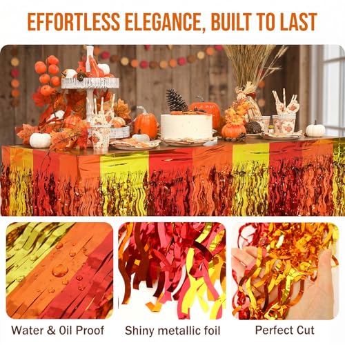 DTOFOOT Fall Style 4 Pack Metallic Table Skirts – Wavy Fringe Thanksgiving Decorations