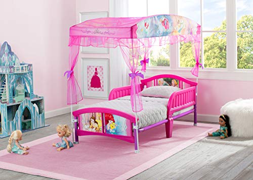Princess Canopy Toddler Bed with Sheer Organza & Safety Guardrails