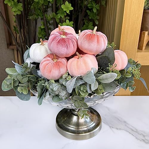 12 Pcs Small Velvet Pumpkins Set - 3-Inch Fabric Autumn Fall Decor
