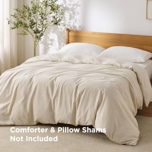 Queen Duvet Cover, Soft Double Brushed Microfiber, 90"x90", Beige, Lightweight & Breathable, Zipper Closure