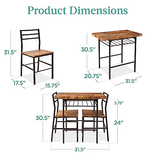3-Piece Space-Saving Dining Set with Table, Chairs & Storage Rack