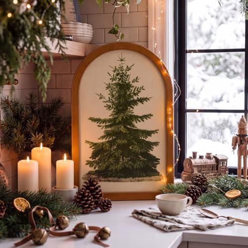 Qinyoung Rustic Wooden Christmas Tree Serving Tray 11" x 10" for Holiday Decor and Entertaining