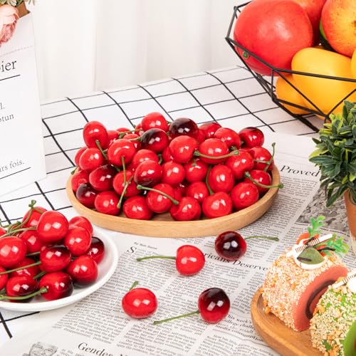 90 Pcs Fake Cherries - Artificial Red & Black Cherry Decor