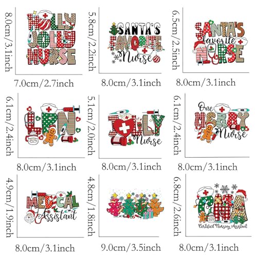 9pcs Christmas Nurse Iron-On Transfer Patches Small DIY Washable Heat Vinyl Decals
