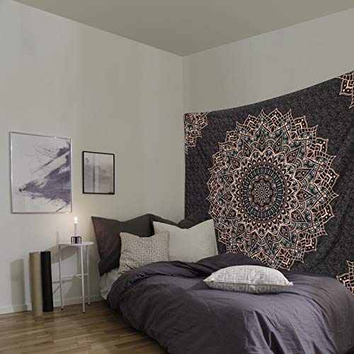 Black Mandala Tapestry Wall Hanging - Boho Psychedelic Room Decor