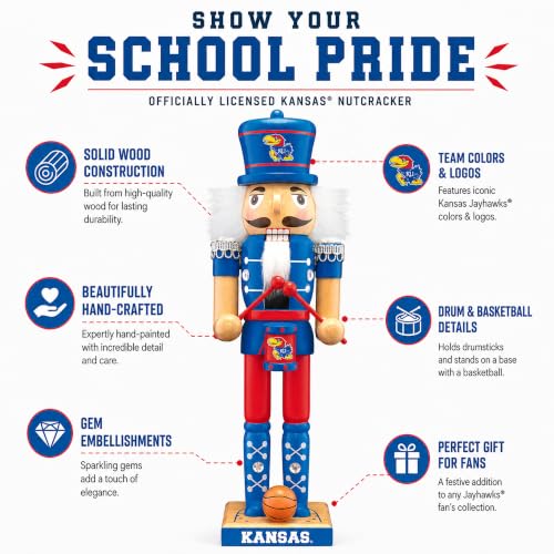 Kansas Jayhawks 12-Inch Wooden Nutcracker Figurine - Hand-Crafted Sports Decor