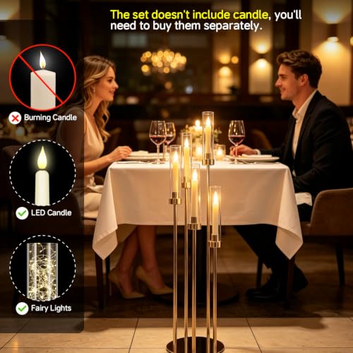 6-Piece Gold Candelabra Centerpiece Set for LED Candles No Candle Included