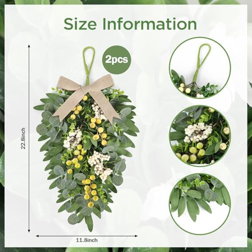 3-Piece Artificial Eucalyptus and Olive Leaf Teardrop Swag Set with Linen Bows