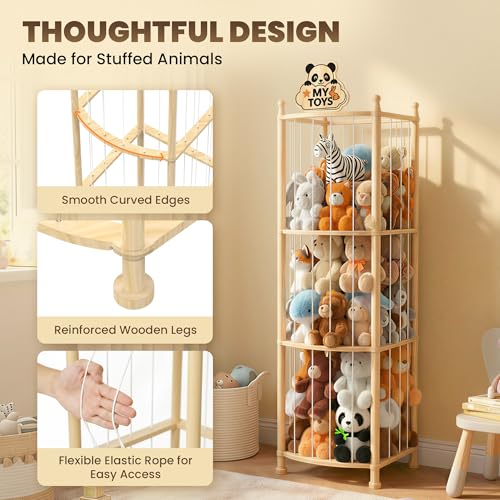 Vertical Stuffed Animal Storage Tower - Solid Pine Wood Toy Organizer