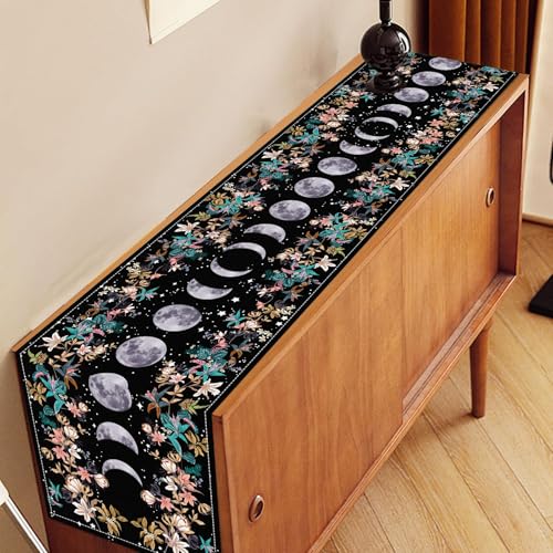 Drapeloft 13x36 Inch Boho Floral Moon Table Runner with Spring Flower Leaves - Seasonal Home Decor