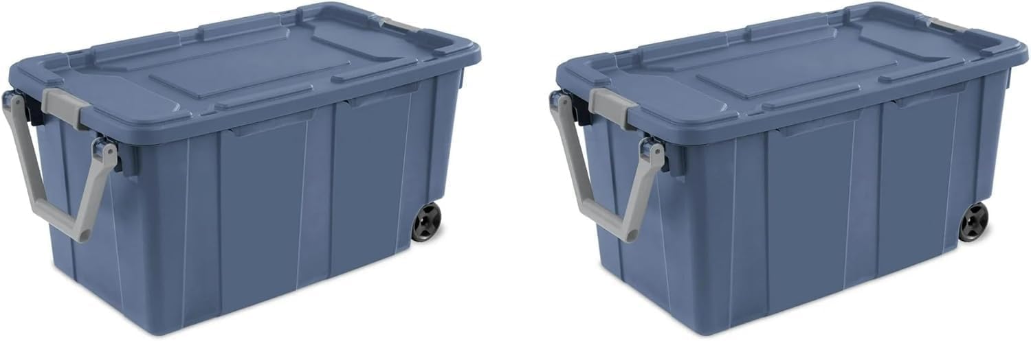 Skiennix 40 Gallon Rolling Storage Bin - Tough Stackable Tote with Lids | Blue Moonlight 2-Pack