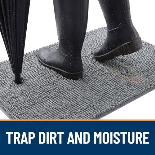 OLANLY Dog Door Mat for Muddy Paws, 30x20 Super Absorbent Chenille Grey
