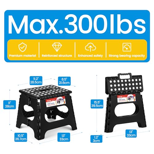 11-Inch Folding Step Stool - Heavy Duty 300 lbs Capacity Collapsible Stool