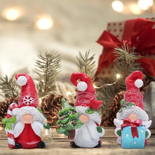 Hodao Red-3 Christmas Gnomes Decorations Handmade Elf Tomte Figurines for Xmas Decor (3pcs)