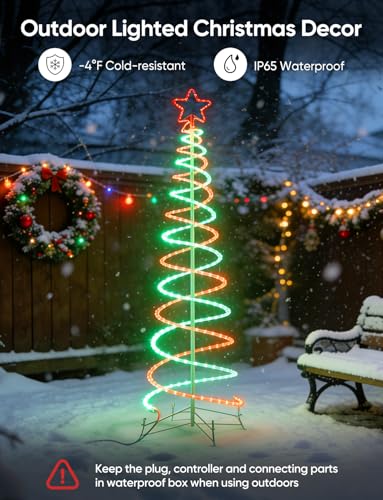 5ft Double Spiral LED Christmas Tree Lights - Green & Red with 8 Modes (HeliosRibbon, Includes Spare Controller)