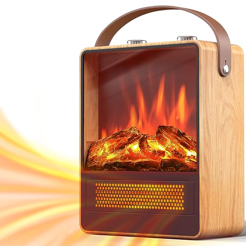 Riseon Oak Electric Fireplace Heater for Indoor Use, Space Heater with 3D Flame
