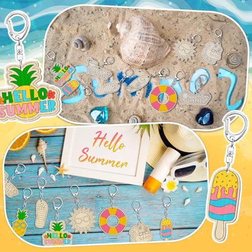 24 Pcs DIY Wooden Keychain Craft Kit - Summer Themed Party Favors