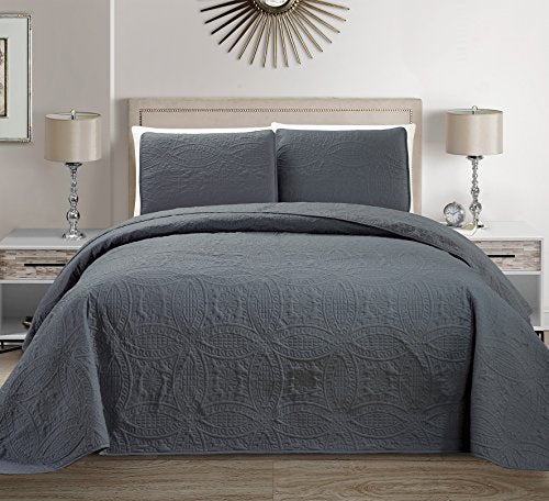 MK Collection 3-Piece Oversized King/Cal King Bedspread Set - Dark Grey